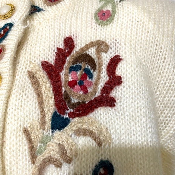 Vintage Cardigan Wool Mohair Floral OFSA Embroidered Paisley Cottagecore 80s 90s - Picture 6 of 14